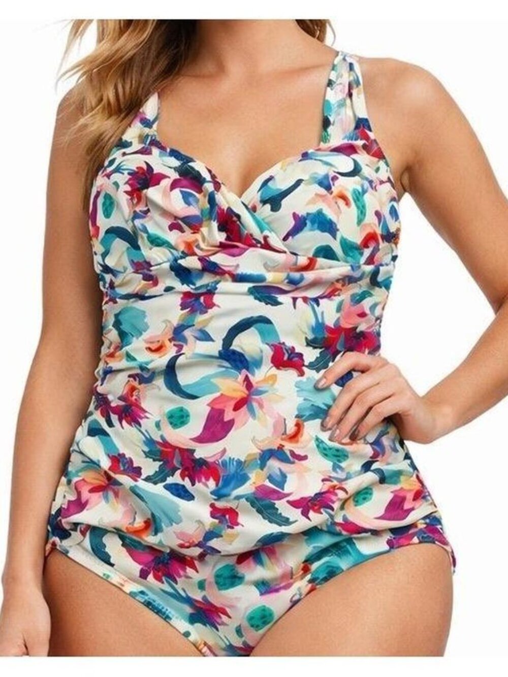 Seekers Essentials Australia Womens 1 Pc Swimsuit Sz 12 Floral Ruched Padded Bra